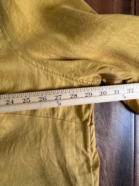 Minimalist Linen Button Blouse Mustard Oversized Relaxed Capsule - Picture 9 of 10